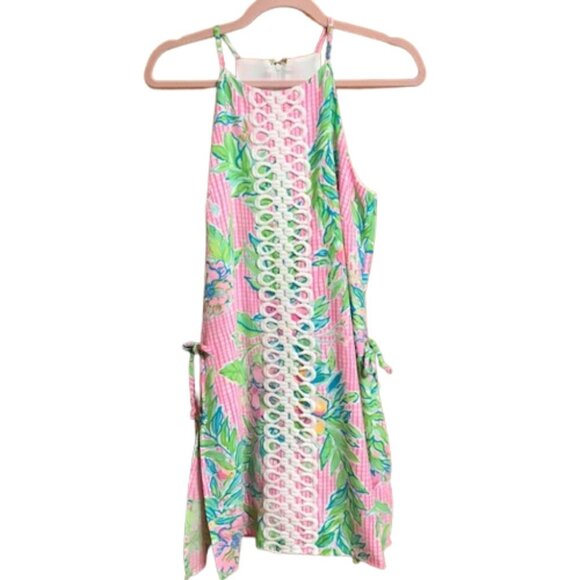 Lilly Pulitzer Women's Pearl Romper "Don't Stop Beleafing" Tropical Print Size 4 - Picture 4 of 12